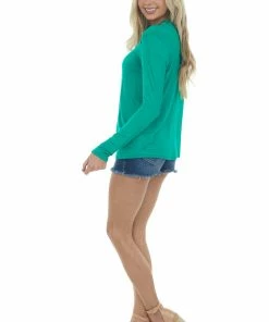 143 Story Kelly Green Long Sleeve Criss Cross Cutout Top