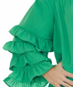 Vine & Love Tops Kelly Green Off Shoulder Ruffle Sleeve Blouse