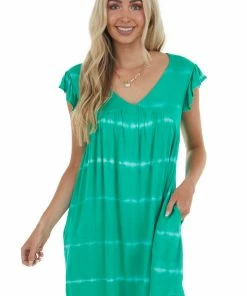 BiBi Kelly Green Tie Dye Babydoll Short Dress