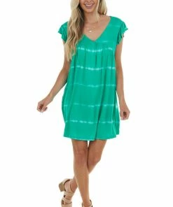 BiBi Kelly Green Tie Dye Babydoll Short Dress