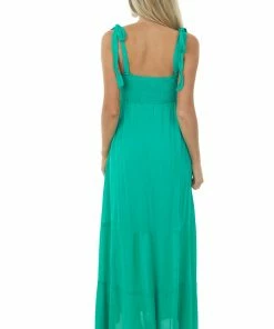 Sweet Lemon Dresses Kelly Green Tie Strap Smocked Ruched Maxi Dress 16 Sweet Lemon Dresses Kelly Green Tie Strap Smocked Ruched Maxi Dress