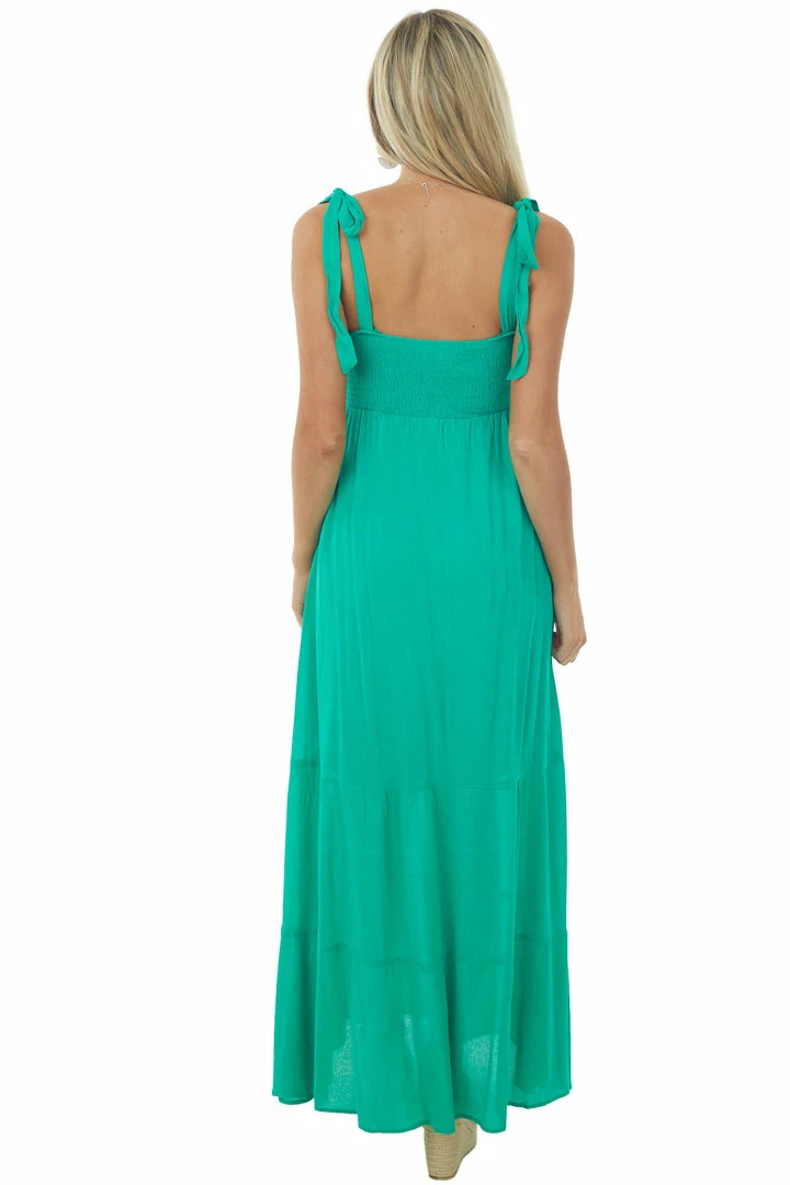 Sweet Lemon Dresses Kelly Green Tie Strap Smocked Ruched Maxi Dress 9 Sweet Lemon Dresses Kelly Green Tie Strap Smocked Ruched Maxi Dress