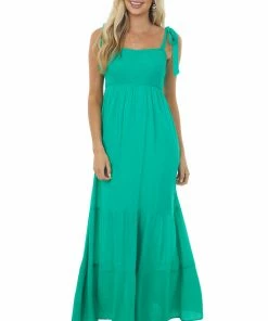 Sweet Lemon Dresses Kelly Green Tie Strap Smocked Ruched Maxi Dress 13 Sweet Lemon Dresses Kelly Green Tie Strap Smocked Ruched Maxi Dress