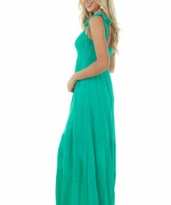 Sweet Lemon Dresses Kelly Green Tie Strap Smocked Ruched Maxi Dress 15 Sweet Lemon Dresses Kelly Green Tie Strap Smocked Ruched Maxi Dress