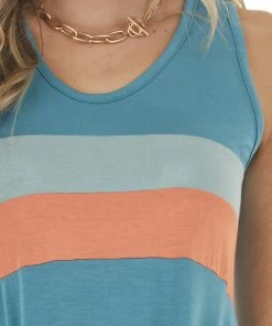 Celeste Design Lagoon Colorblock Sleeveless Top With Front Tie Detail