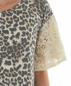 BiBi Latte Leopard Print Top With Short Floral Lace Bell Sleeves 25 BiBi Latte Leopard Print Top With Short Floral Lace Bell Sleeves