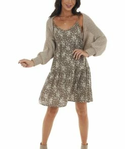 143 Story Latte Multi Tone Open Front Shrug Cardigan Tops