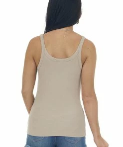 La Miel Latte Ribbed Knit Scoop Neck Tank Top Tops