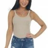 La Miel Latte Ribbed Knit Scoop Neck Tank Top Tops 2 La Miel Latte Ribbed Knit Scoop Neck Tank Top Tops