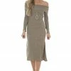 L Love Dresses Latte Ribbed Off Shoulder Bodycon Midi Dress