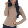 She + Sky Tops Latte Ruched Brushed Ribbed Knit Fitted Top 1 She + Sky Tops Latte Ruched Brushed Ribbed Knit Fitted Top