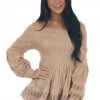 Nostalgia Latte Smocked Off Shoulder Babydoll Lace Top Tops 2 Nostalgia Latte Smocked Off Shoulder Babydoll Lace Top Tops