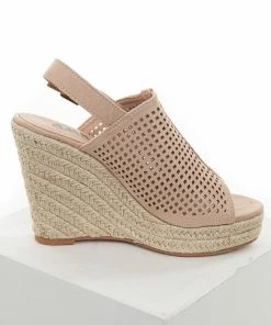 Shoe Shoe Train Latte Square Laser Cut Out Espadrille Sling Back Wedges Shoes