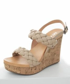 MIA Latte Braided Strap Sling Back Cork Wedges Shoes