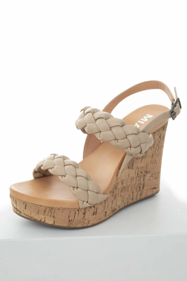 MIA Latte Braided Strap Sling Back Cork Wedges Shoes 4 MIA Latte Braided Strap Sling Back Cork Wedges Shoes