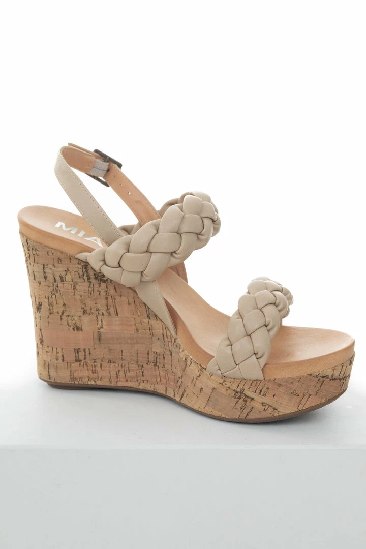 MIA Latte Braided Strap Sling Back Cork Wedges Shoes 7 MIA Latte Braided Strap Sling Back Cork Wedges Shoes