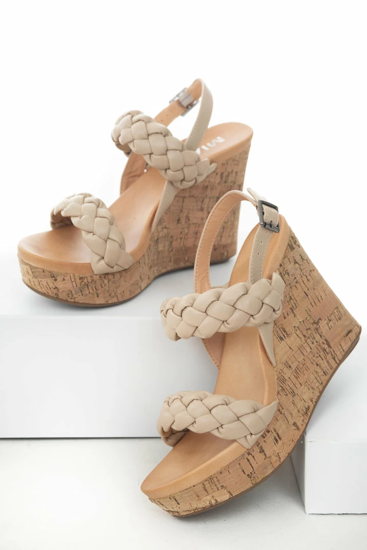 MIA Latte Braided Strap Sling Back Cork Wedges Shoes 8 MIA Latte Braided Strap Sling Back Cork Wedges Shoes