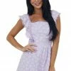 Sweet Lemon Dresses Lavender Floral Open Back Lace Trim Romper 2 Sweet Lemon Dresses Lavender Floral Open Back Lace Trim Romper
