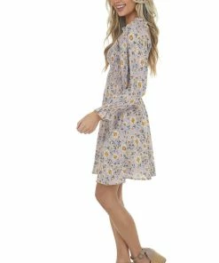 ANGIE Lavender Floral Print Smocked Short Dress