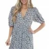 Staccato Lavender Floral Print Surplice Dress With Short Sleeves Dresses