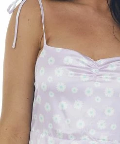 Love Is All Dresses Lavender Floral Satin Tie Strap Mini Dress