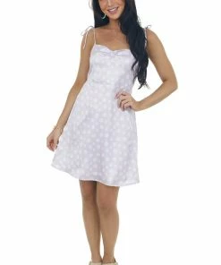 Love Is All Dresses Lavender Floral Satin Tie Strap Mini Dress