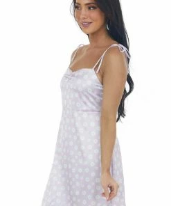 Love Is All Dresses Lavender Floral Satin Tie Strap Mini Dress