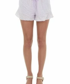 HYFVE Bottoms Lavender Floral Textured Ruffle Hem Shorts