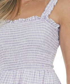 Sweet Lemon Dresses Lavender Gingham Smocked Tiered Mini Dress