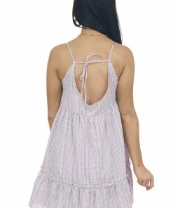 HYFVE Dresses Lavender Gingham Stripe Print Tiered Dress 14 HYFVE Dresses Lavender Gingham Stripe Print Tiered Dress