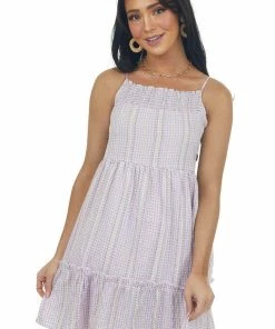 HYFVE Dresses Lavender Gingham Stripe Print Tiered Dress 11 HYFVE Dresses Lavender Gingham Stripe Print Tiered Dress
