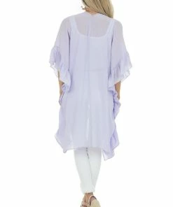 HYFVE Lavender Half Ruffle Sleeve Textured Kimono Tops
