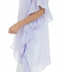 HYFVE Lavender Half Ruffle Sleeve Textured Kimono Tops