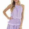 Do + Be Lavender Halter Mini Dress With Smocked Ruffle Detail Dresses