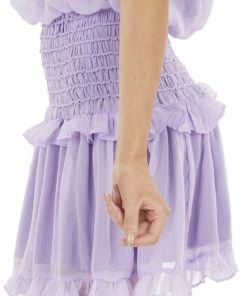 Do + Be Lavender Halter Mini Dress With Smocked Ruffle Detail Dresses