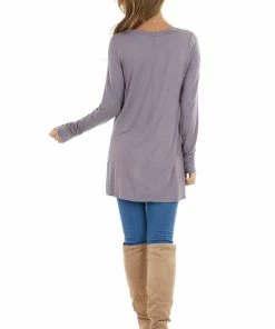 Kye Mi Lavender Knit Long Sleeve Top With Hem Twist Detail