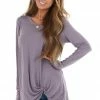 Kye Mi Lavender Knit Long Sleeve Top With Hem Twist Detail