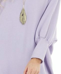 Veveret Tops Lavender Oversized Boat Neck Top With Long Dolman Sleeves