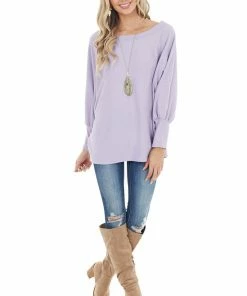 Veveret Tops Lavender Oversized Boat Neck Top With Long Dolman Sleeves