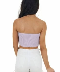 LE LIS Lavender Ribbed Knit Strapless Bandeau