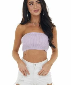 LE LIS Lavender Ribbed Knit Strapless Bandeau