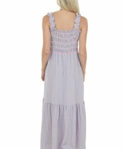 Davi & Dani Lavender Smocked Square Neckline Maxi Dress Dresses 12 Davi & Dani Lavender Smocked Square Neckline Maxi Dress Dresses