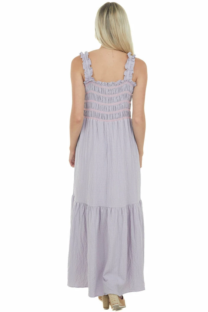 Davi & Dani Lavender Smocked Square Neckline Maxi Dress Dresses 7 Davi & Dani Lavender Smocked Square Neckline Maxi Dress Dresses