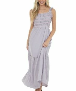 Davi & Dani Lavender Smocked Square Neckline Maxi Dress Dresses 9 Davi & Dani Lavender Smocked Square Neckline Maxi Dress Dresses
