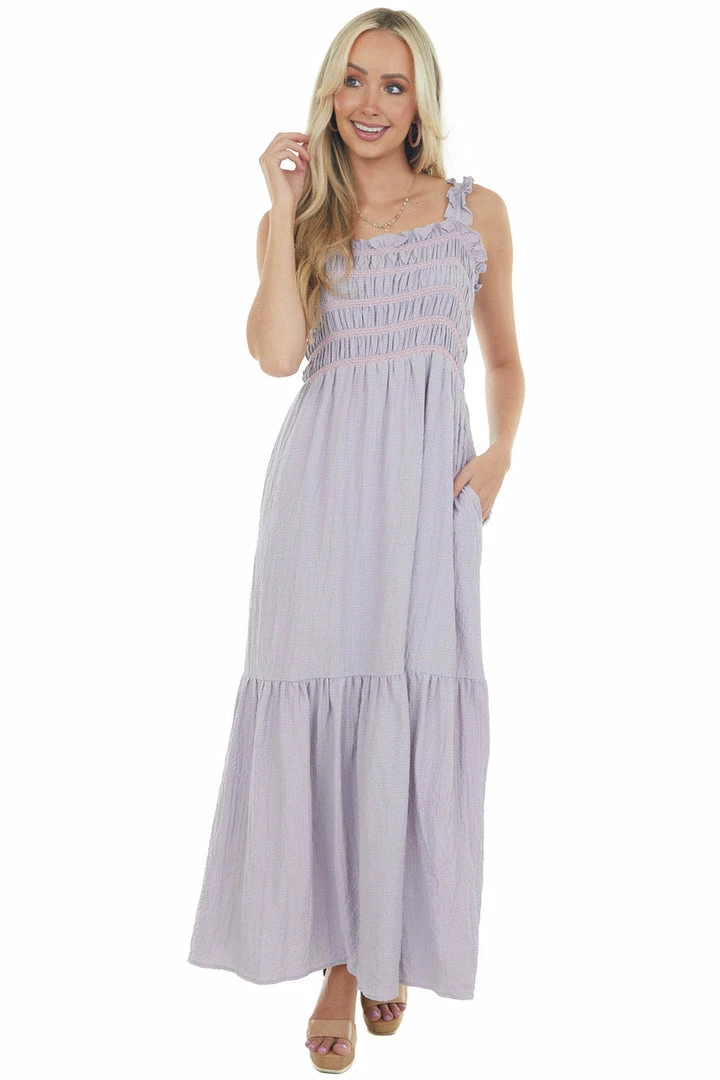 Davi & Dani Lavender Smocked Square Neckline Maxi Dress Dresses 3 Davi & Dani Lavender Smocked Square Neckline Maxi Dress Dresses