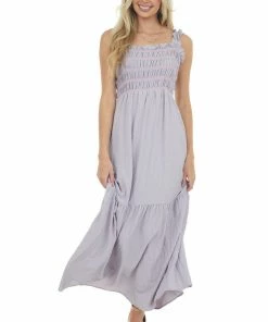 Davi & Dani Lavender Smocked Square Neckline Maxi Dress Dresses 10 Davi & Dani Lavender Smocked Square Neckline Maxi Dress Dresses
