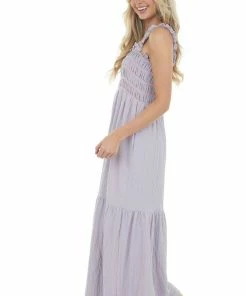Davi & Dani Lavender Smocked Square Neckline Maxi Dress Dresses 11 Davi & Dani Lavender Smocked Square Neckline Maxi Dress Dresses