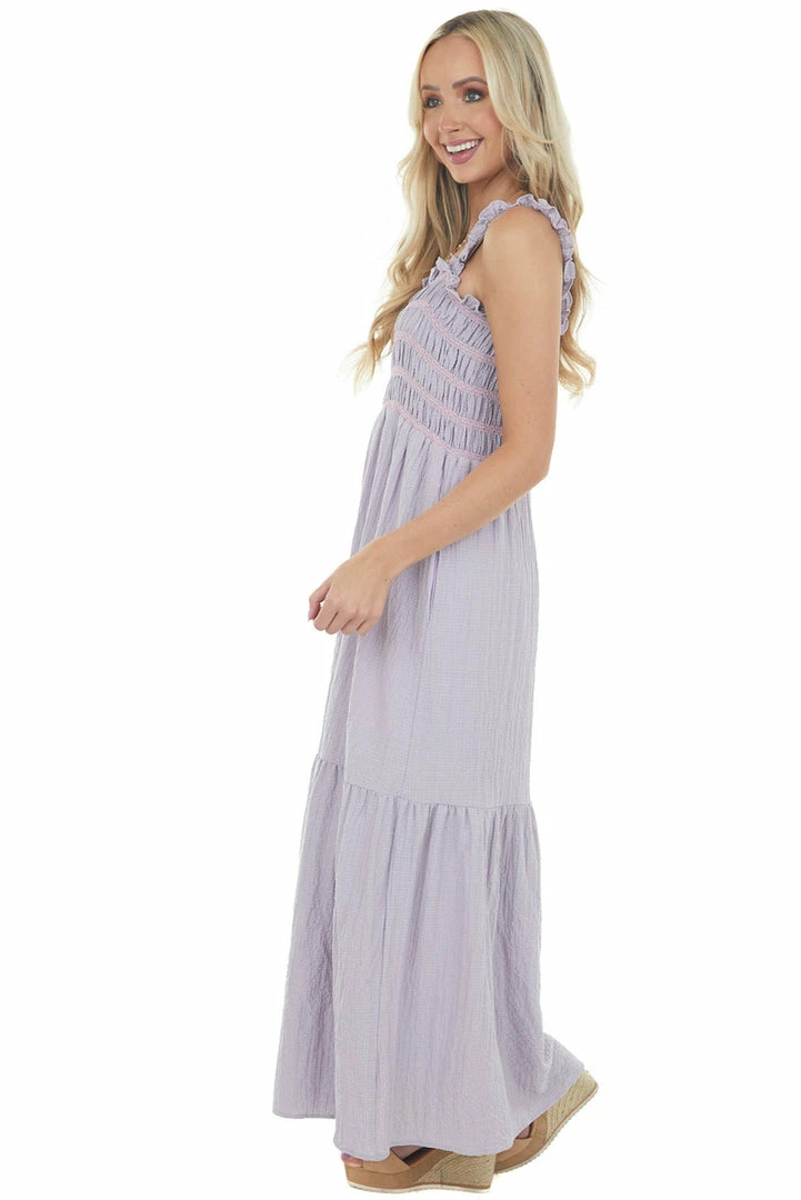 Davi & Dani Lavender Smocked Square Neckline Maxi Dress Dresses 6 Davi & Dani Lavender Smocked Square Neckline Maxi Dress Dresses