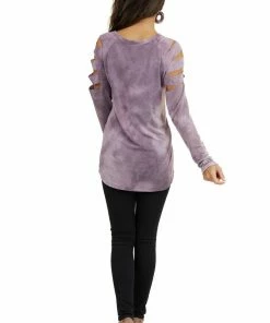 7th Ray Lavender Tie Dye Long Sleeve Top With Laser Cut Out Details 24 7th Ray Lavender Tie Dye Long Sleeve Top With Laser Cut Out Details