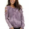 7th Ray Lavender Tie Dye Long Sleeve Top With Laser Cut Out Details